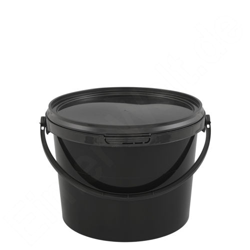 Kunststoffeimer 2,3 Liter, rund, schwarz, mit Deckel, Kunststoffbügel