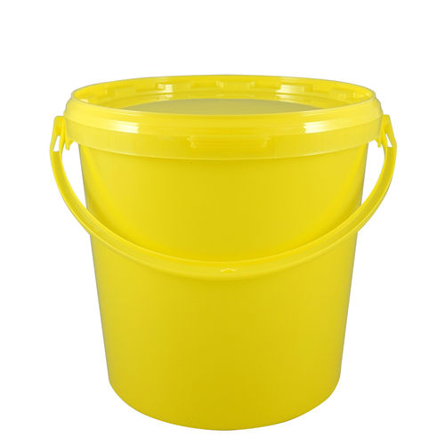 Kunststoffeimer 10,7 Liter, rund, gelb, mit Deckel und Kunststoffbügel