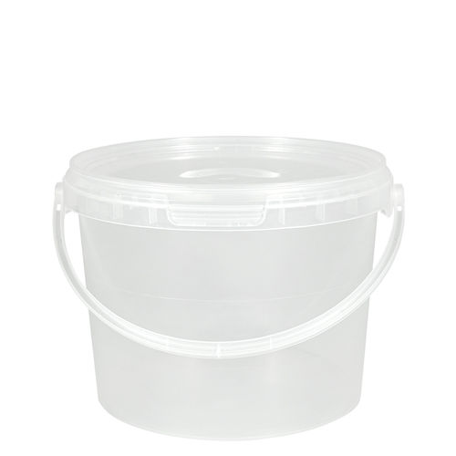 Kunststoffeimer 2,3 Liter, rund, transparent, mit Deckel und Kunststoffbügel