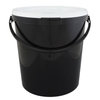 Kunststoffeimer 15,0 Liter, rund, schwarz, Regenerat, Kunststoffbügel, weißer Deckel - Restposten