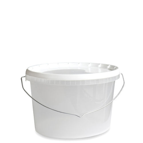 Kunststoffeimer 3,5 Liter, oval, transparent, mit weißem Deckel und Metallbügel - Restposten